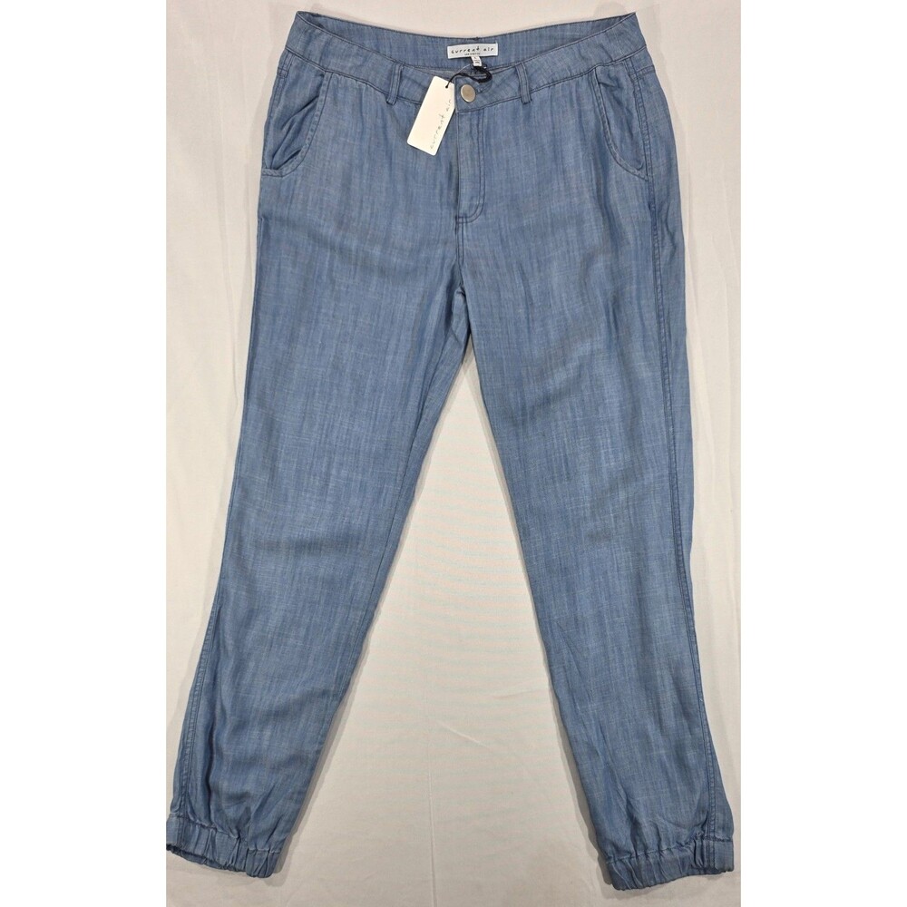 NWT Current Air Chambray Jogger Pants L Tencel Trousers Blue Casual Athleisure
